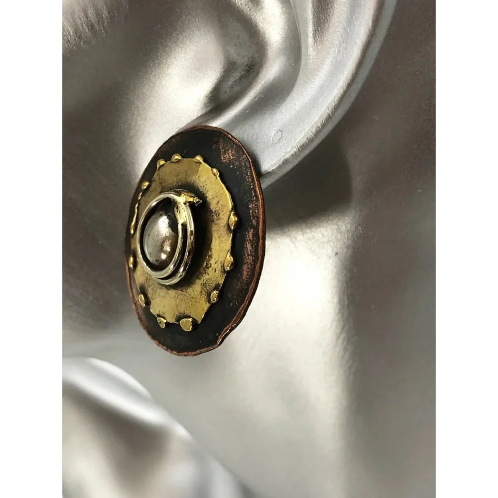 Artisan made, mixed metal pierced earrings - Picture 3 of 5